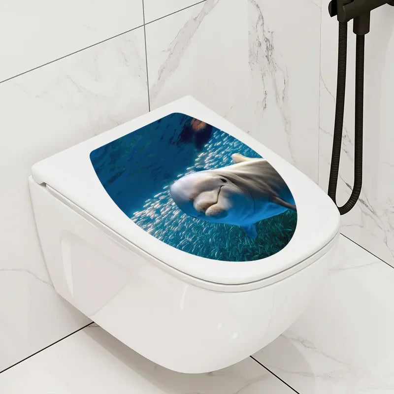 1pc DIY Undersea Animal Pattern Bathroom Decor 3D Toilet Seat Sticker PVC Art Wallpaper Removable Bathroom Decals Toilet Sticker