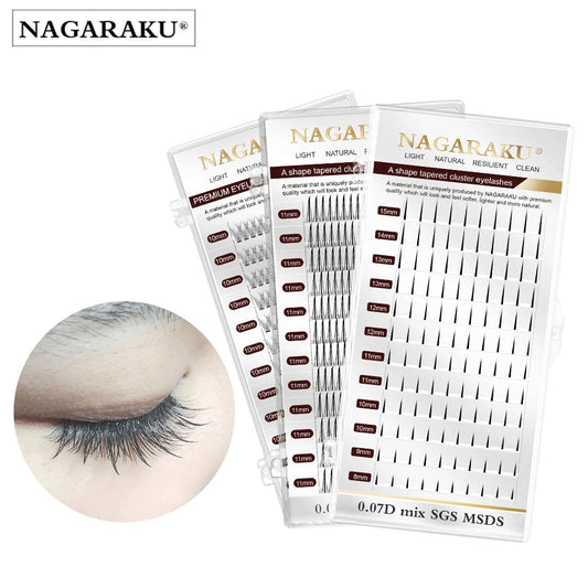 NAGARAKU A-Shape Tapered Flat Base Fluffy Eyelash Extension Spikes – Matte Cluster Makeup