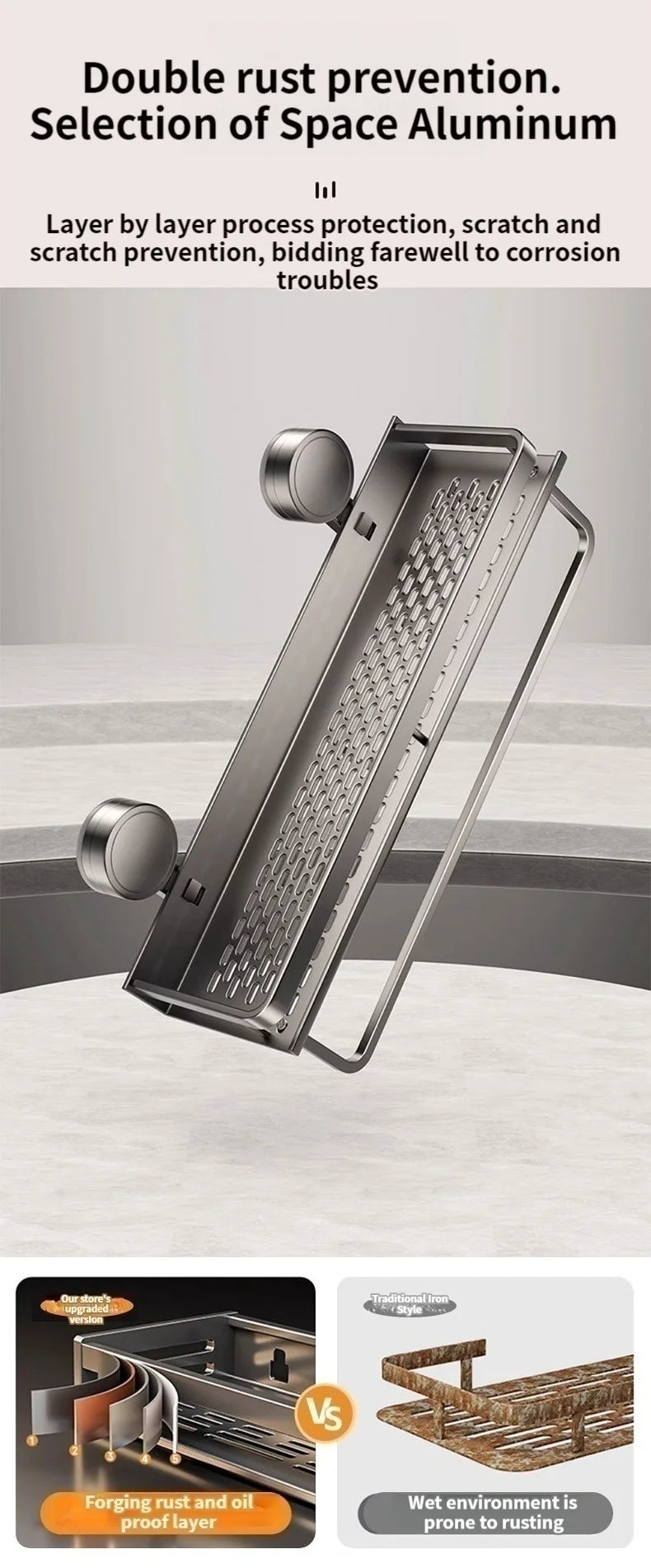 Suction cup storage rack, bathroom, non perforated artifact, toilet, washbasin, bathroom, wall mounted storage