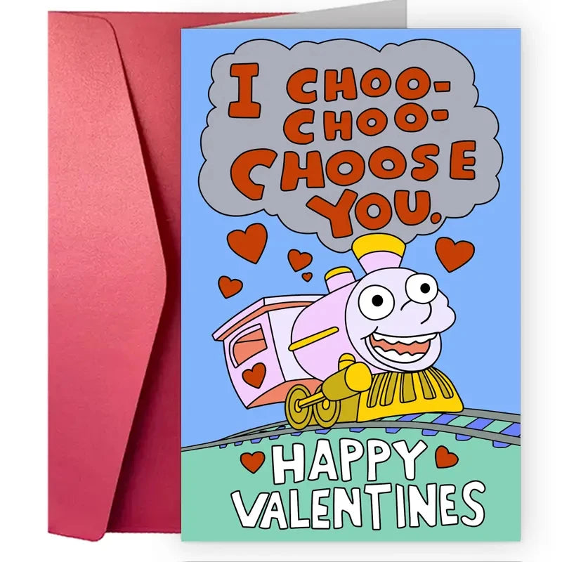1PC Cute Valentine Day Card Funny Anniversary Card For Boyfriend Girlfriend"I Choo Choo Choose You" Greeting Card for Him Her