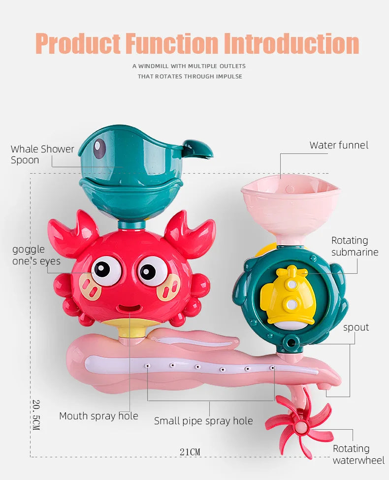 Baby Bathtub Water Play Set Rotating Sprinkler Kids Bath Toys Games for Bath Toddler Bathroom Suction Cup Shower Toys for Infant