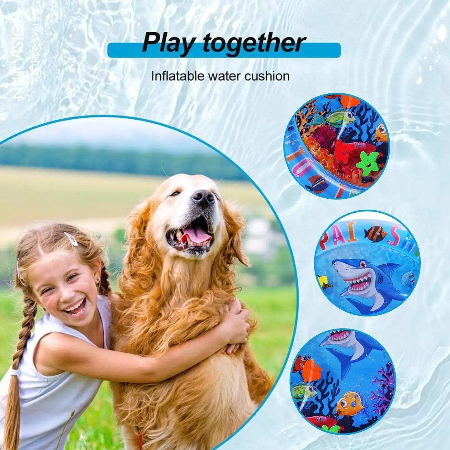 Water Sensory Play Mat Thickened Inflatable Water Mat For Cat And Dog Pet Playmat With Fish Sea Ocean Theme Sensory Toy Water