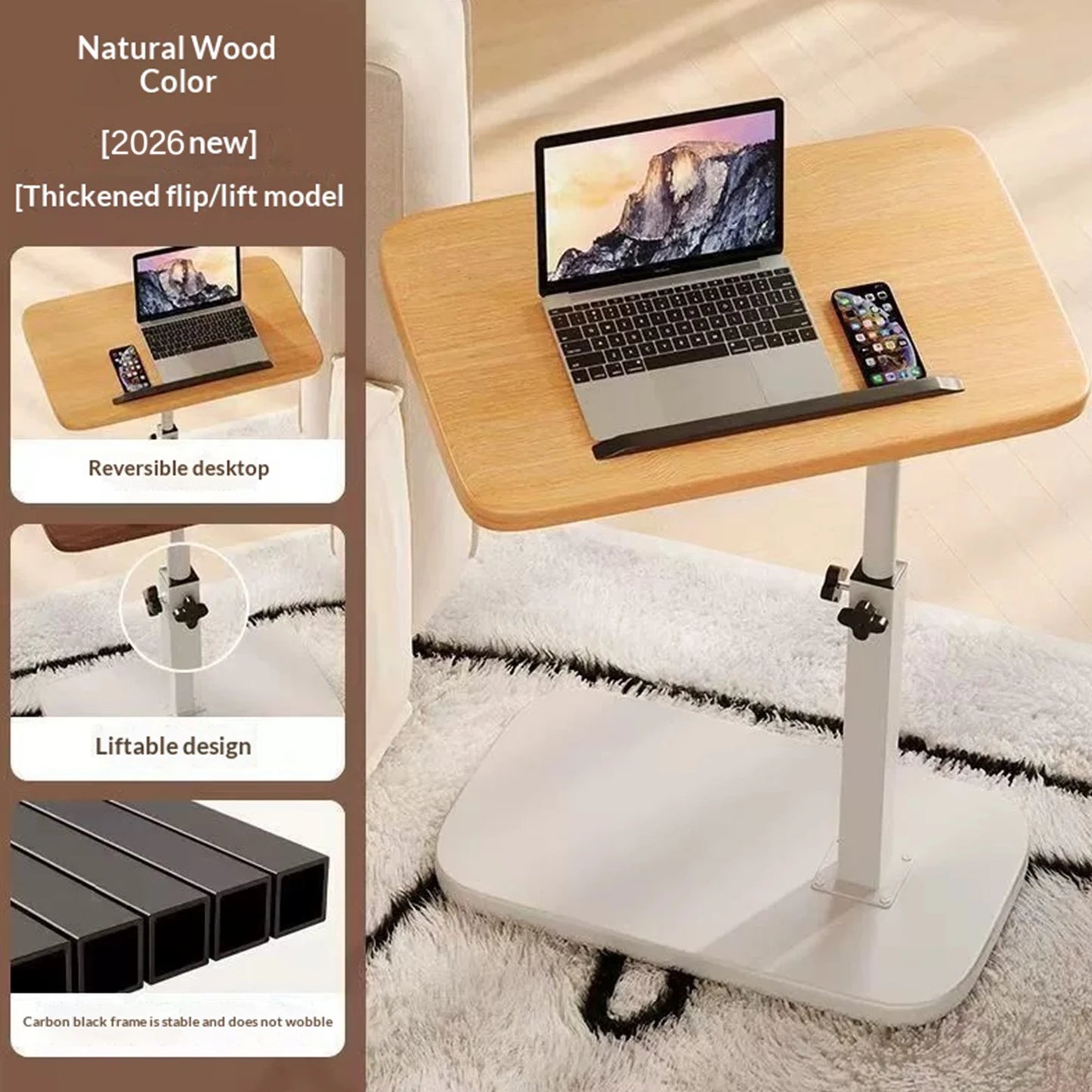 C Shaped Side Table Portable Corner Table 360°Swivel & Flip Top C Shaped End Table for Couch Laptop Stand Coffee Drink Table