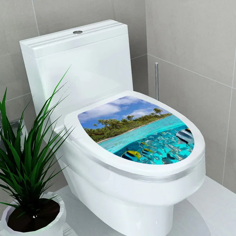 1pc DIY Undersea Animal Pattern Bathroom Decor 3D Toilet Seat Sticker PVC Art Wallpaper Removable Bathroom Decals Toilet Sticker