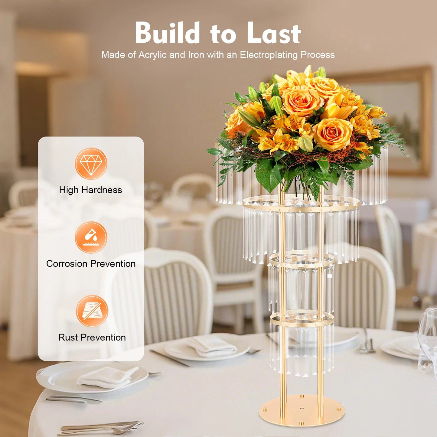 Wedding Gold Crystal Flower Stand, Round Pedestal Stand, Crystal Flower Stand