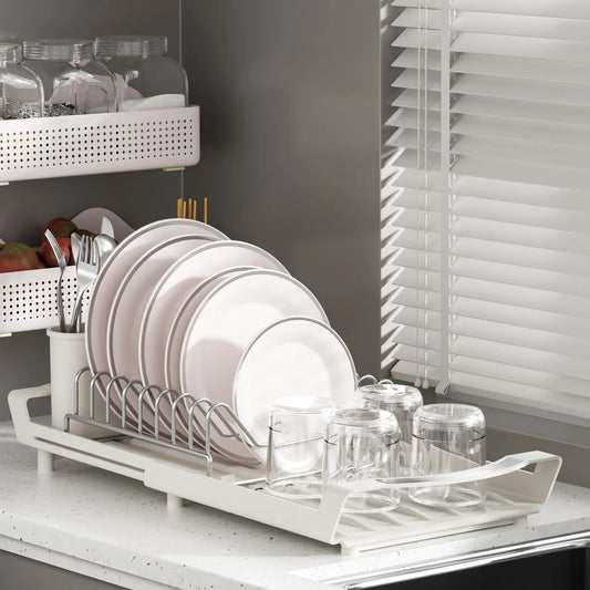 1pcs Expandable Small Dish Drying Rack Dish Racks for Kitchen Counter Dish Drainer with Removable Cutlery Holder