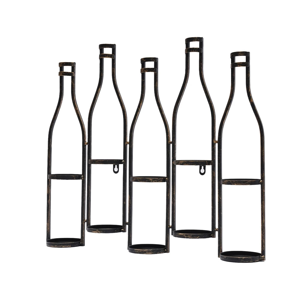 Bronze Vintage Five Bottle Wall-Mounted Wine Rack for Kitchen, Dining Room, Wine Cellar
