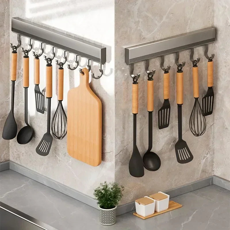 Drill-free Wall Hooks Row Holder Kitchen Utensils Rack Bathroom Robe Towel Coat Hangers Home Storage Wall Mounted Hanging Tool