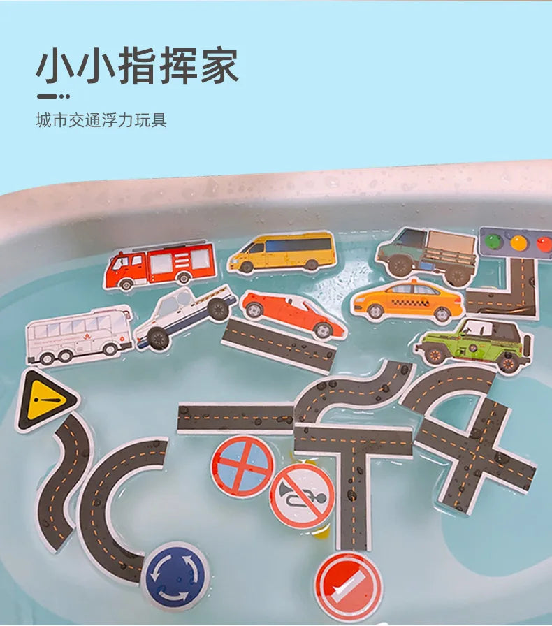 Baby Bath Toys Fun Foam Animals Floating Water Toy Traffic Early Educational Learning Gift for Kids Toddlers Bathtub Play Set