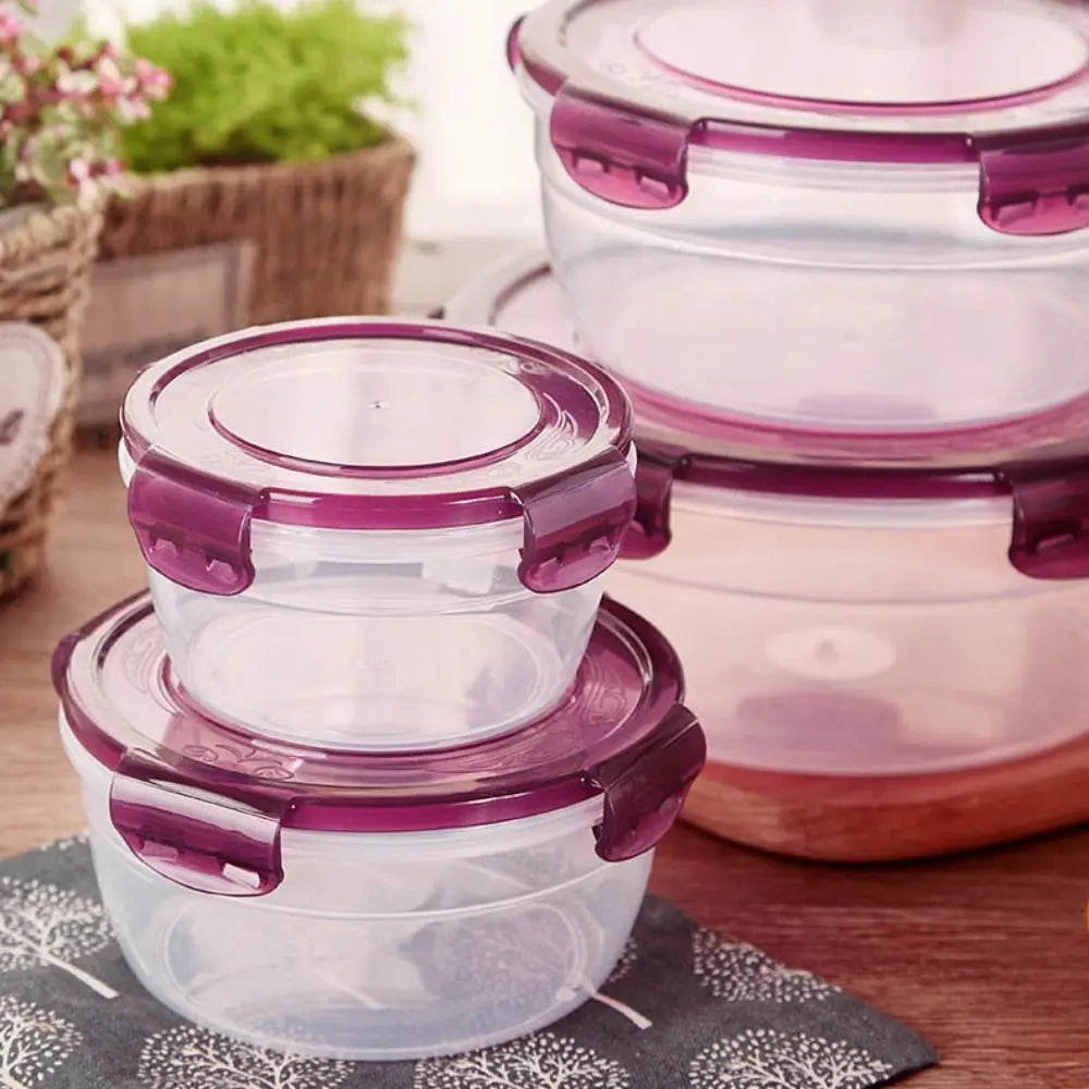 1/4Pcs Plastic Round Storage Box Safe Stackable Sealed Rectangular Food Containers with Lid Fresh-Keeping Box