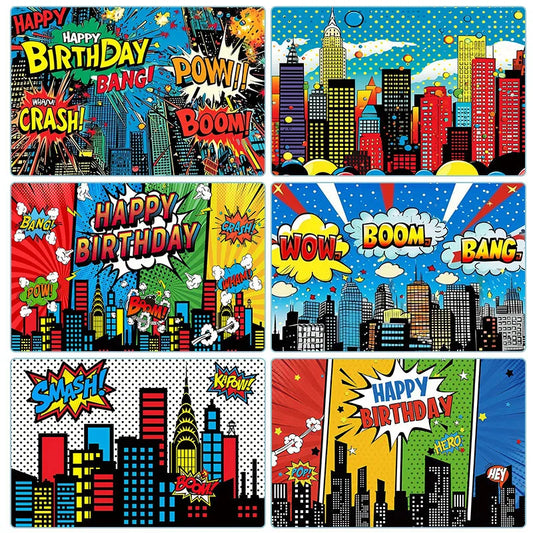 Superhero City Photo Background Children Baby Boy Birthday Party Photography Backdrop Wall Cake Table Decoration Banner