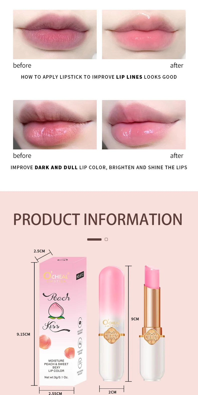 O'CHEAL Color Fruit Lipstick Peach Lip balm