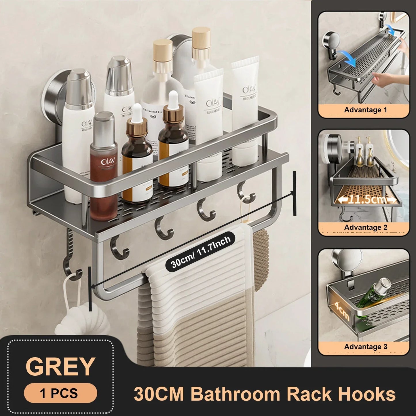Suction Cup Bathroom Shelf No Drill Wall Mounted Shampoo Bottle Shower Rack Toilet Storage Rack Aluminum Bathroom Kitchen