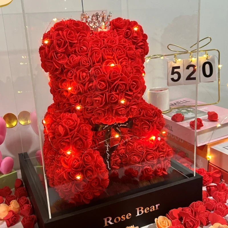 Flower Eternal Rose Teddy Bear for Mom Mother's Day Birthday Valentine's Day Anniversary Gifts & Decorations