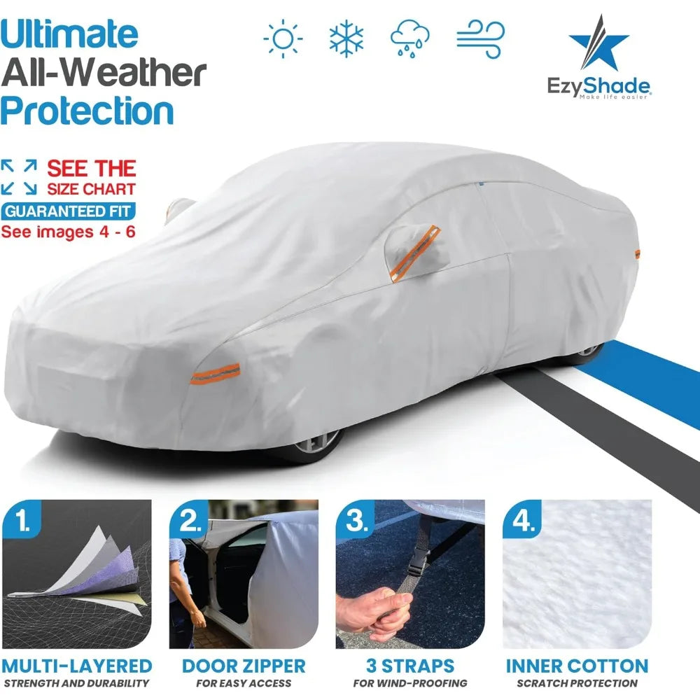 10-Layer Car Cover Waterproof All Weather - See Vehicle Size-Chart - Car Covers for Automobiles & Car Snow Cover - Full Exterio
