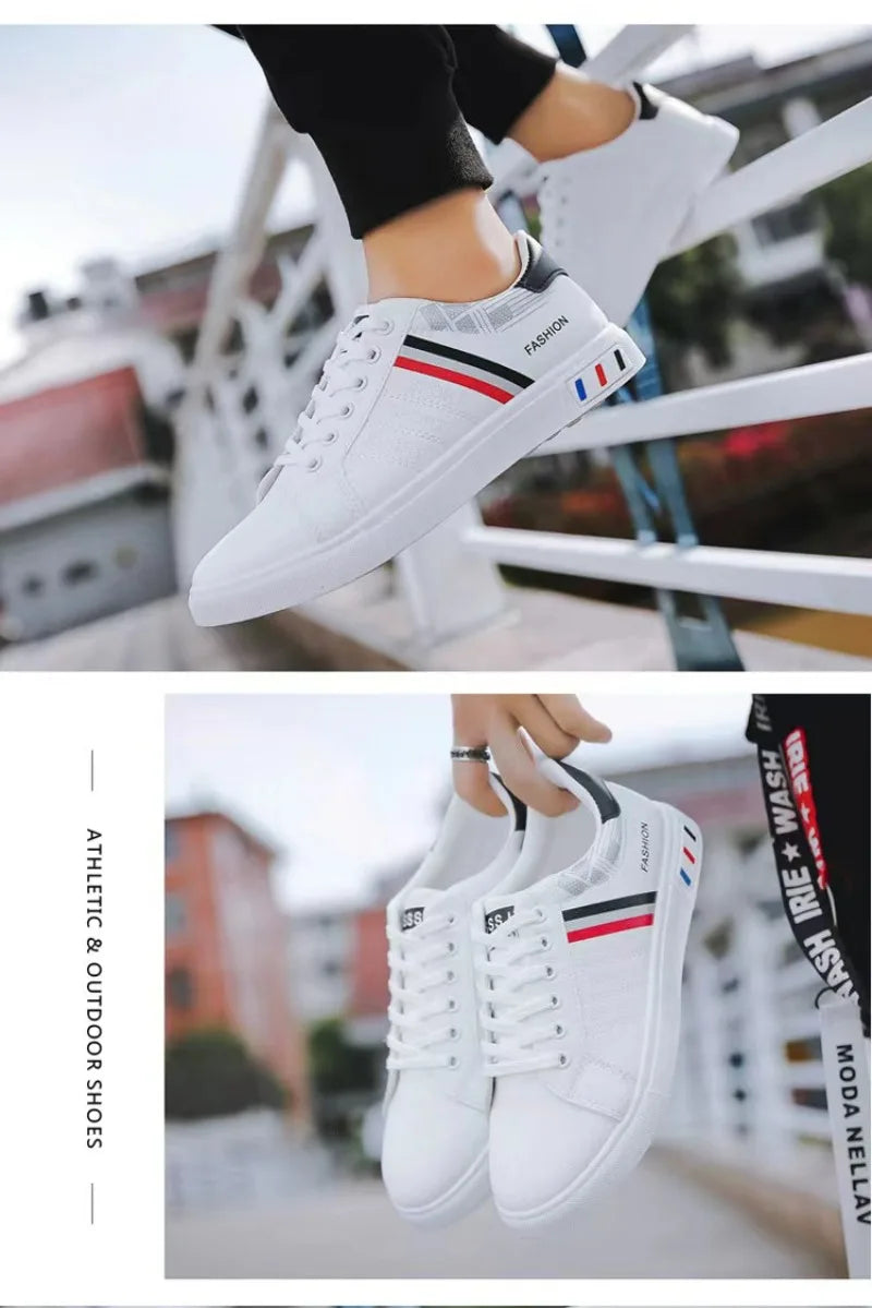 Men's White Casual Trainer Shoes, Outdoor Sport Shoes
