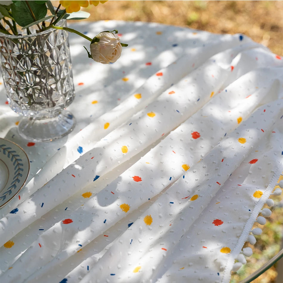 Korean Style Daisy Tassels Cotton Floral Table Cloth