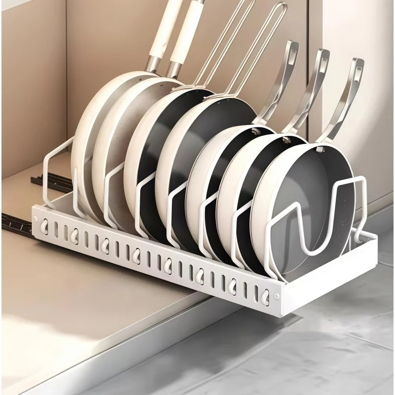 Under Cabinet Sliding Pots Pans Organiser Pull Out Kitchen Storage Tray With 8 Adjustable Dividers Cookware Lid Holder Rack
