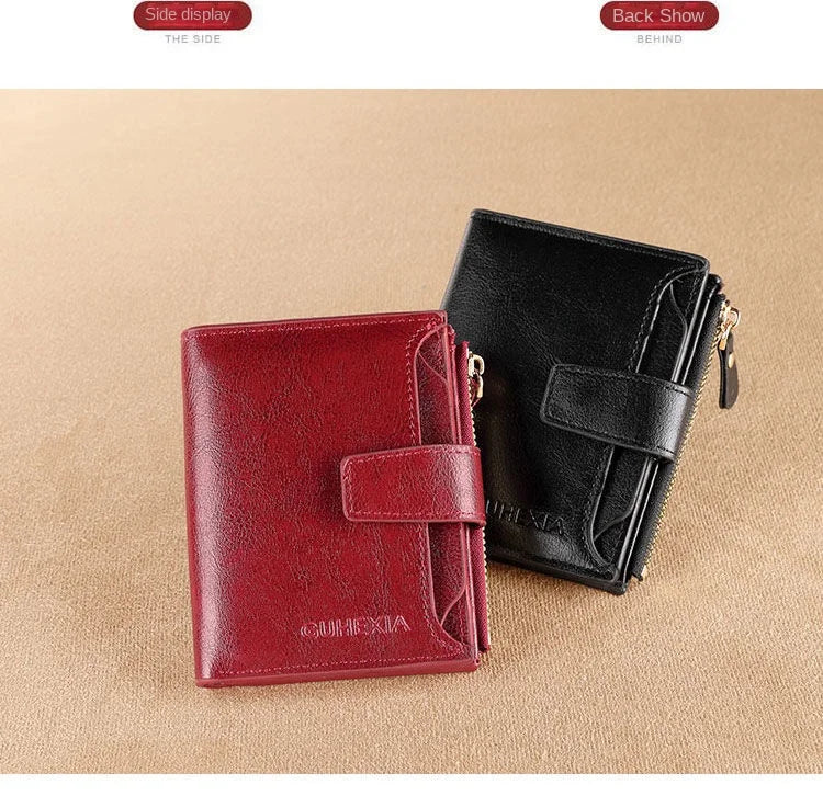 Fashion Vintage RFID Blocking Women Wallet Genuine Leather Fold The Zipper Wallet Credit Card Holder Coin Purse Wallet for Women