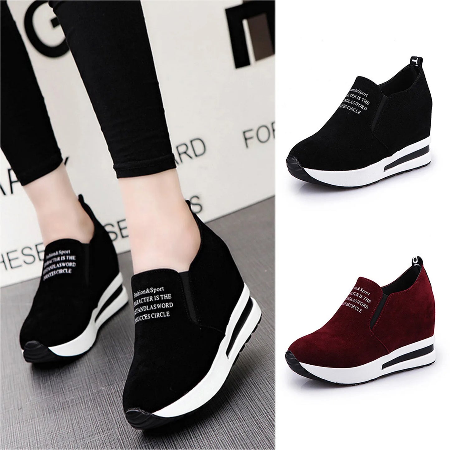 High Platform Shoes 2024 Spring Breathable Suede Sneakers Hidden Increasing Sport Shoes Women Wedge Casual Chunky Shoes