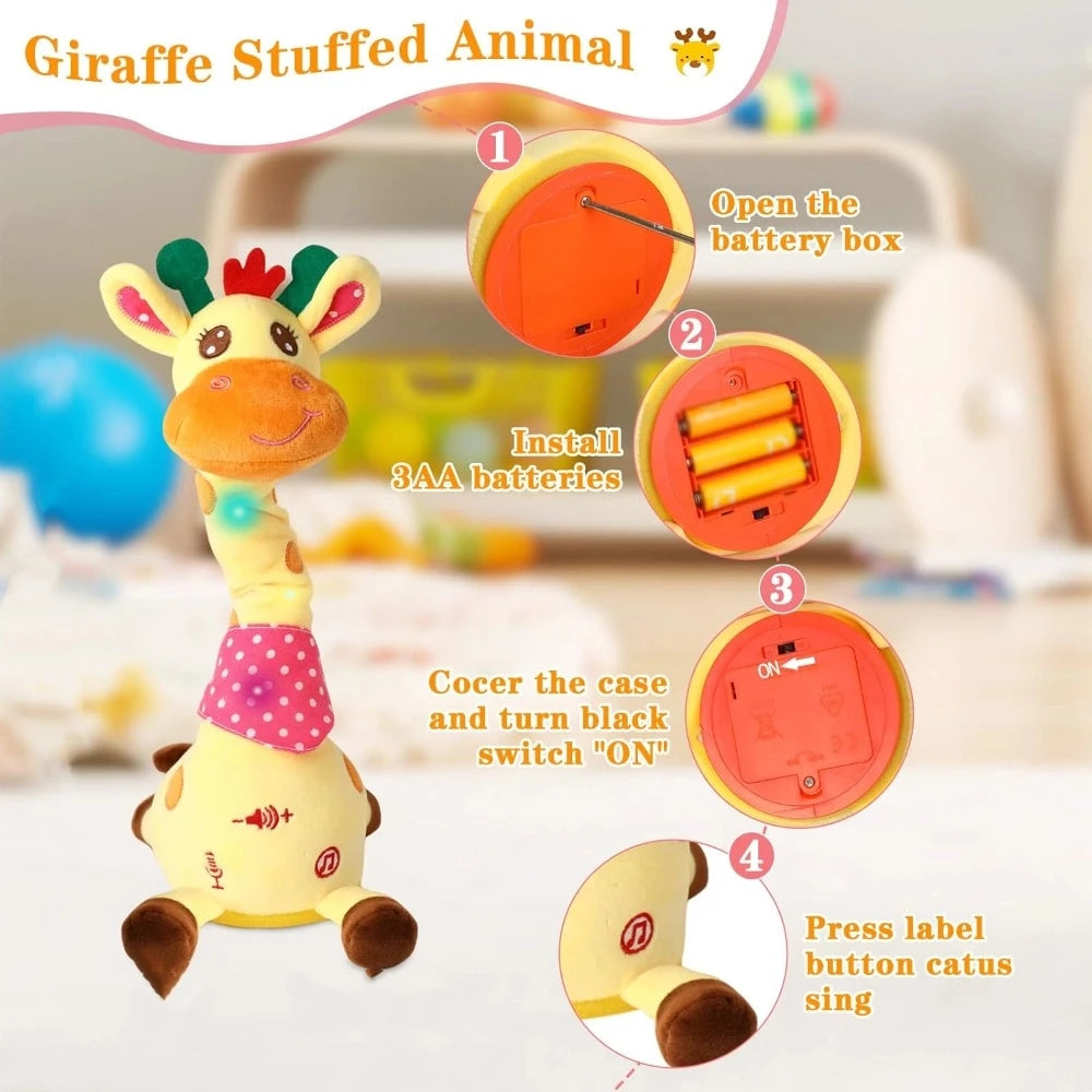 Repeating What You Say Dancing Talking Giraffe Toy with 10 Songs Adjustable Volume Stuffed Animal Toy Plush Musical
