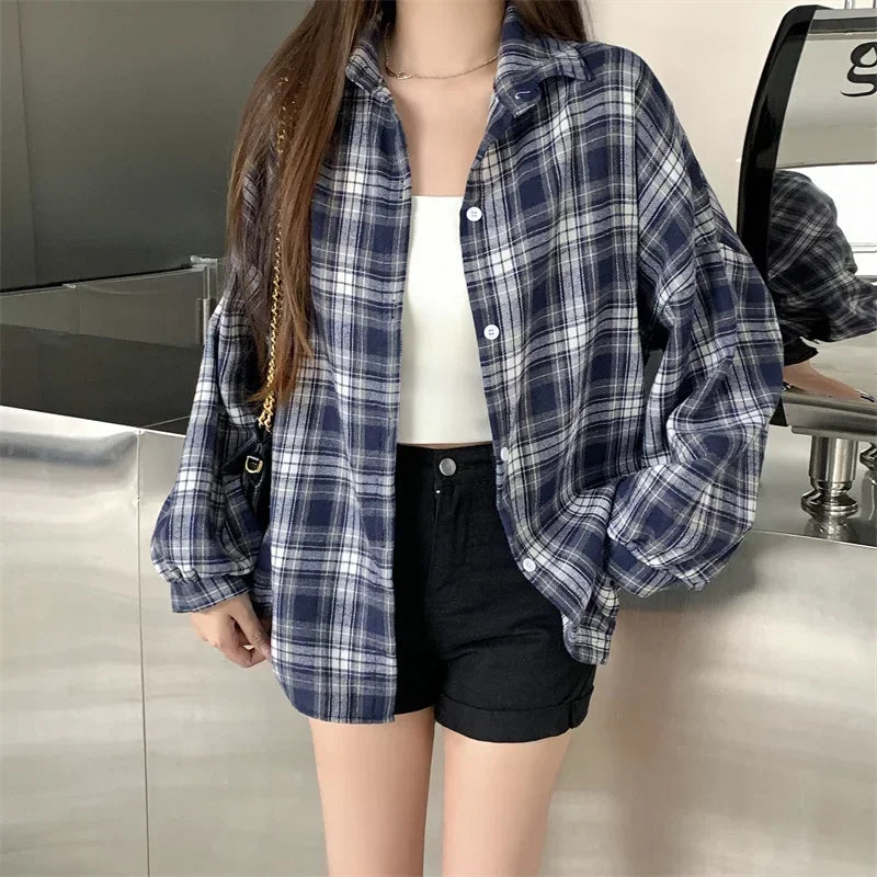 Long Sleeve Collared Button-Up Tartan Black Flannel Shirt