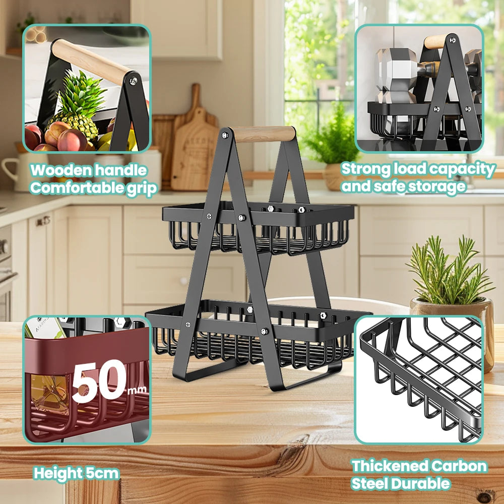 2-Tier Fruit Basket ,Fruit Bowl Holder Bread Basket Vegetable Rack, Detachable Fruit Holder for Fruit, Vegetables, Snacks