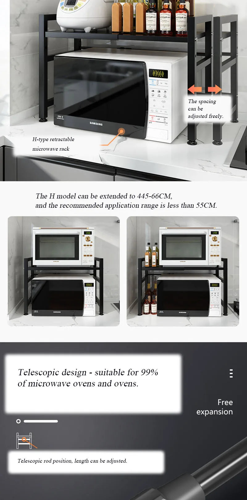 Retractable Multi-Functional Kitchen Rack Table Microwave Stove Rack Stove Cabinet Storage Rack Rice Cooker Storage Rack