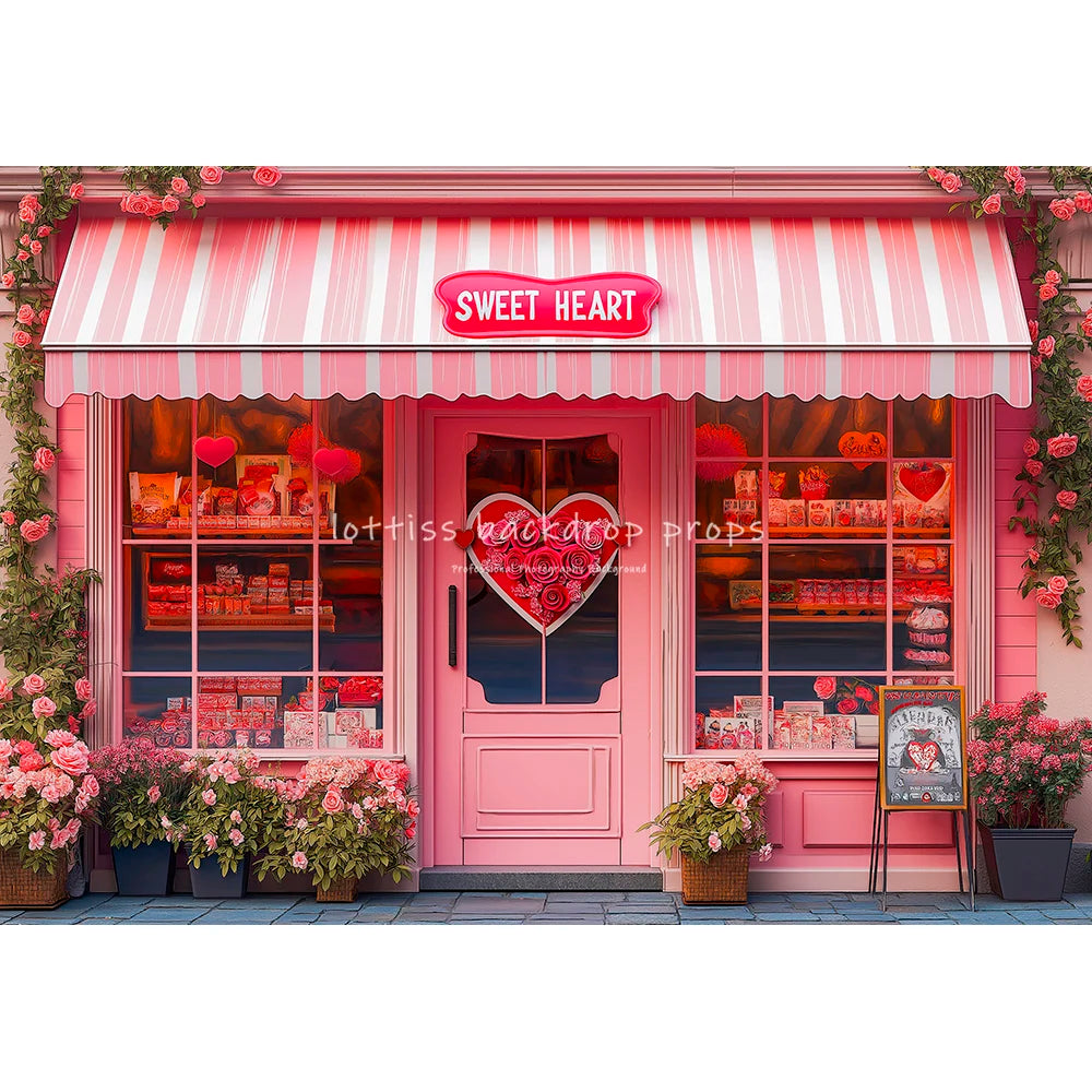 Romantic Cafe Front With Rose Backdrops Kids Baby Photography Child Photocall Sweet Heart Pink Floral Stores Backgrounds