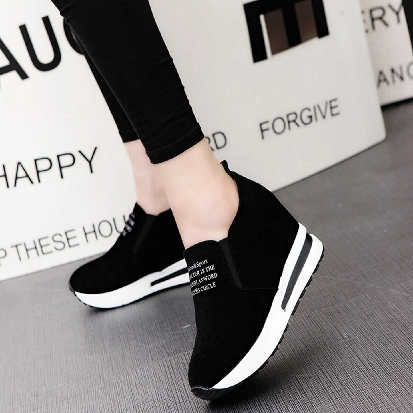 High Platform Shoes 2024 Spring Breathable Suede Sneakers Hidden Increasing Sport Shoes Women Wedge Casual Chunky Shoes