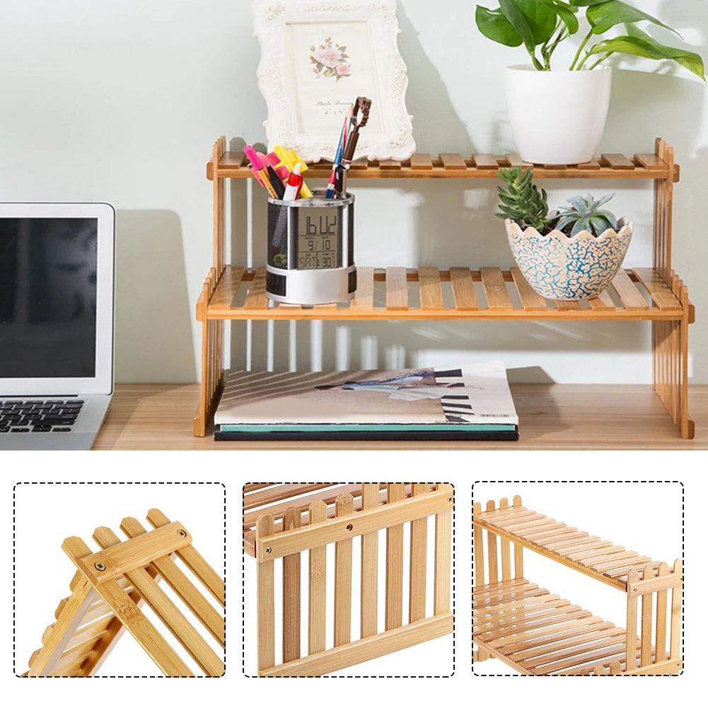 2 Tier Decorative Tabletop Wood Plant Stand Display Shelf For Home Office Tidy Storage Organiser