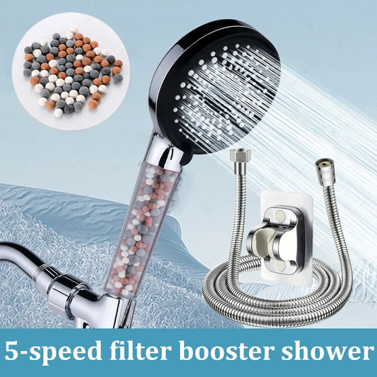 5-speed Water Adjustment Filter Shower Head High Pressure Negative Ion Hard Water Softening Shower Head Set