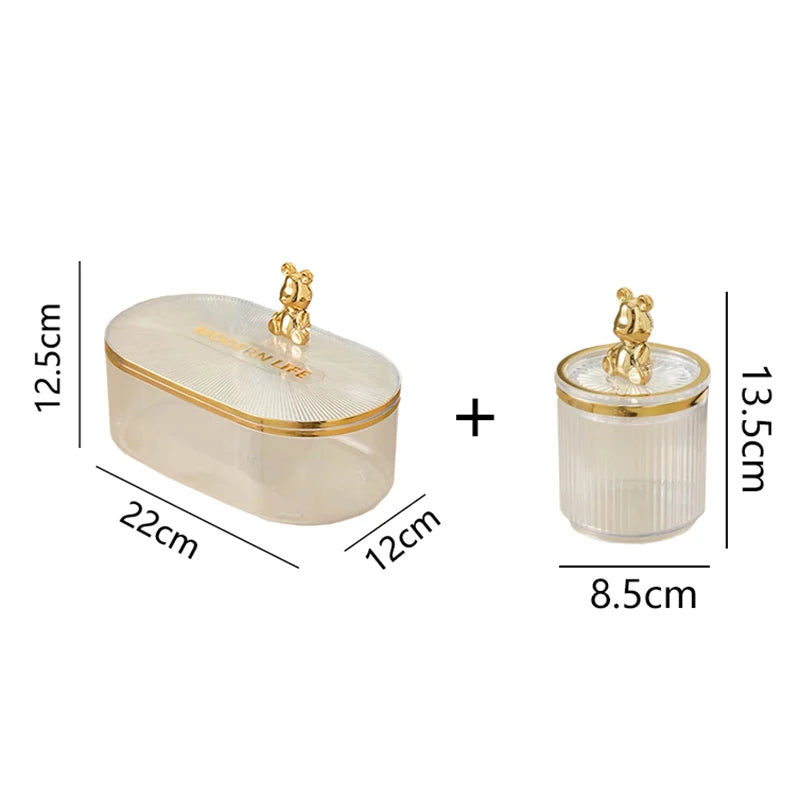 Gold Bear Acrylic Cotton Buds Storage Box