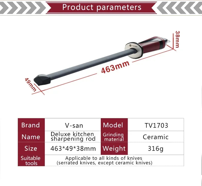 V-SAN Professional Kitchen Knife Sharpener Rod With Comfortable Handle Ceramic high-performance sharpening tool -TV1703 musats