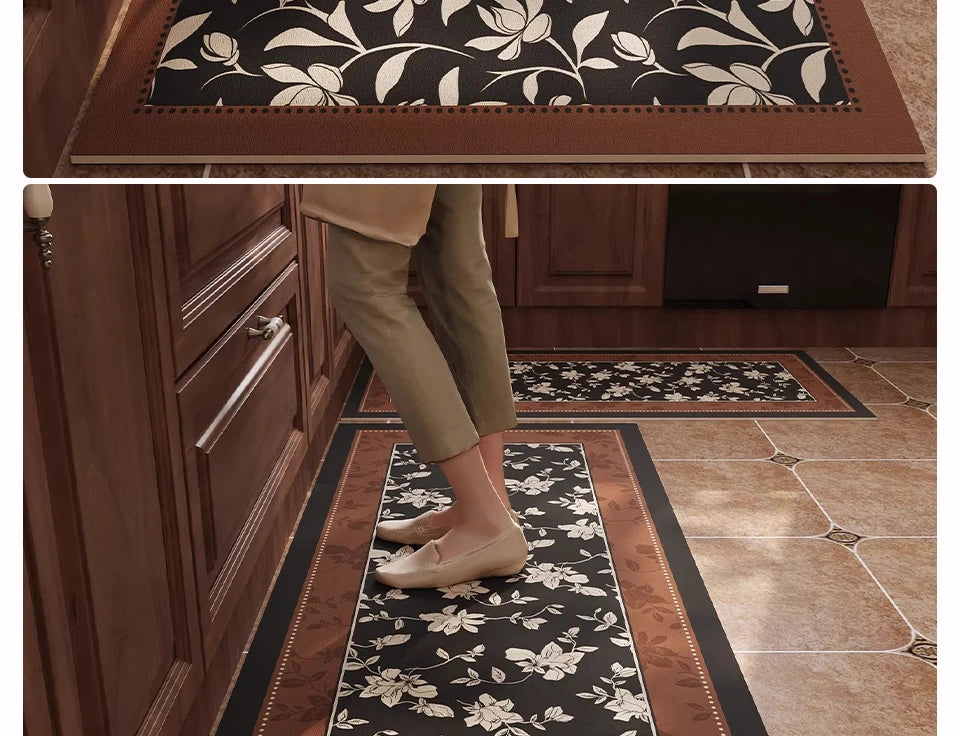 Rug for Kitchen Waterproof Non-slip Leather PVC Floor Mat American Retro Style Rugs Oil-proof Stain-resistant Long Carpets 주방 카펫