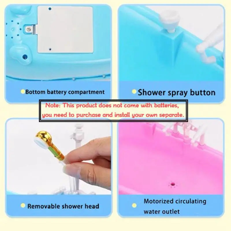 Bathroom Set For Dolls Kids Toys Miniature Dollhouse Furniture Mini Bathtub Electric Toy Powered Bath Girls' Play Game DIY Toy