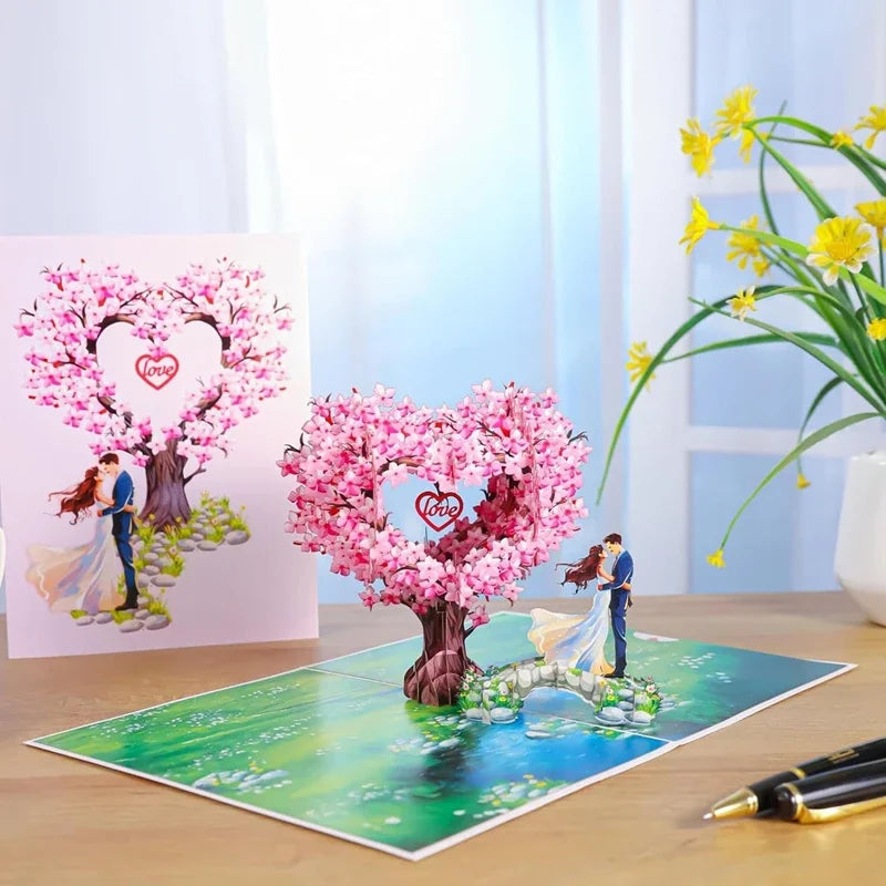Romantic Cherry Blossom 3d Pop-up Card Paper Art, 3d Love Heart Tree Greeting Card For Mothers Day, Wedding, Valentines Gift