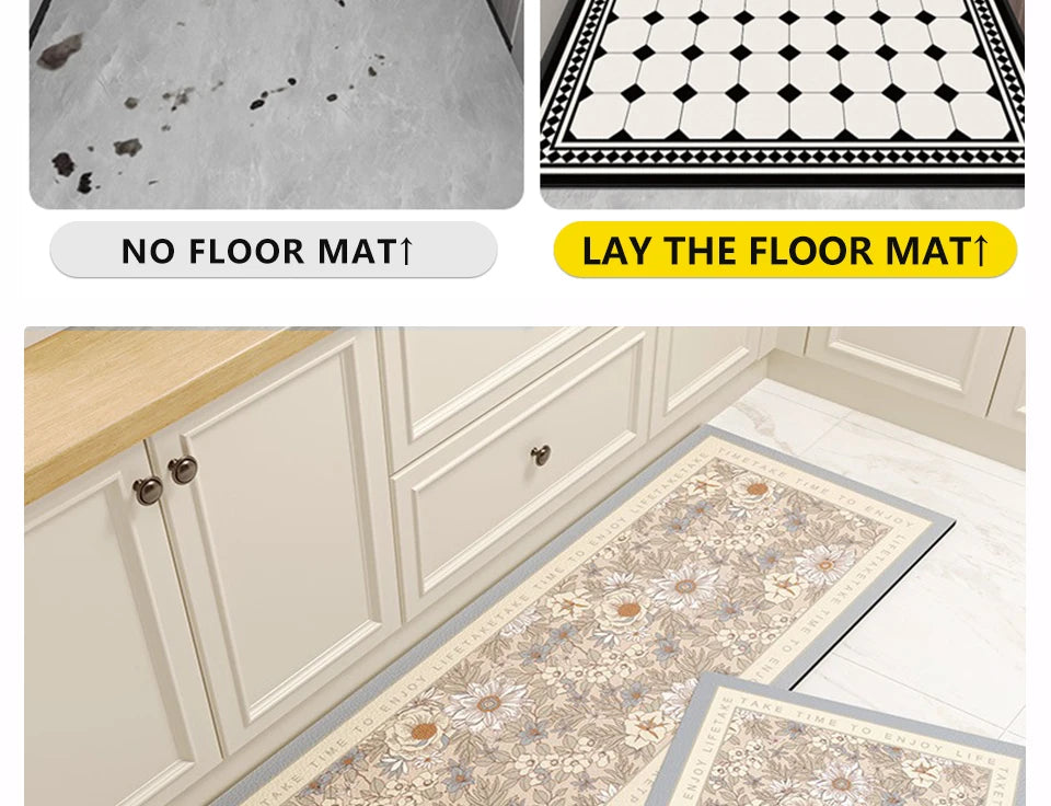 Carpet for Kitchen Floor Mat Pvc Leather Waterproof Non-slip Long Rug Oil-proof Foot Mats Pink Flower Home Decoration Rugs