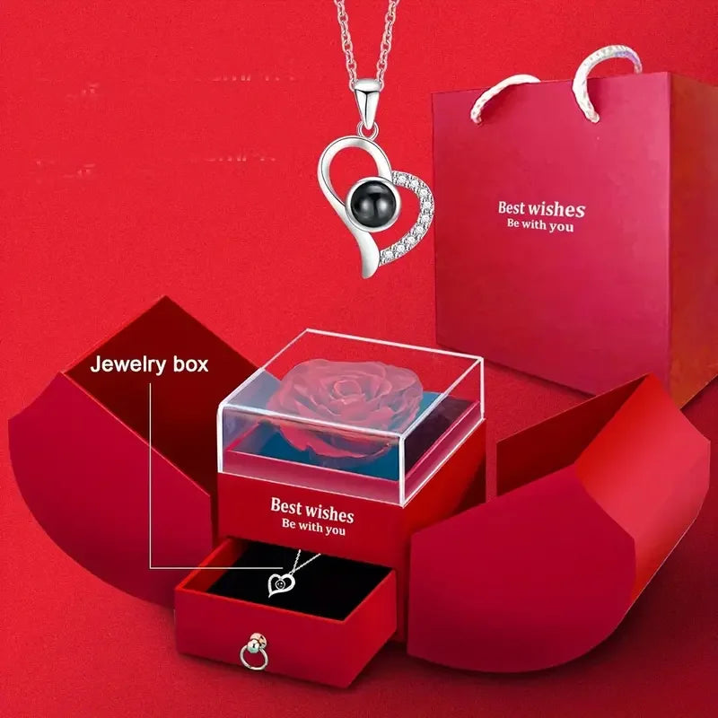 1pcs Luxury Rose Jewelry Box - Valentine's Day, Mother's Day, Eternal Flower Artificial Flower Gift Box Jewelry Box