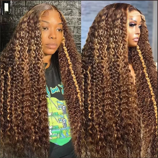 250Density Lace Front Deep Wave 30Inch Curly Highlight Wig Human Hair Honey Blonde 13x6 Hd Lace Frontal Wig Brazilian For Women