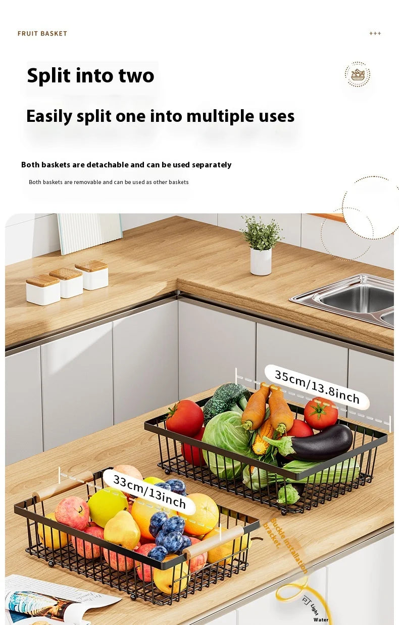 33*29cm deteachable fruit vegetable kitchen storage organisation racks holders double-layer trays wood hand SS home display