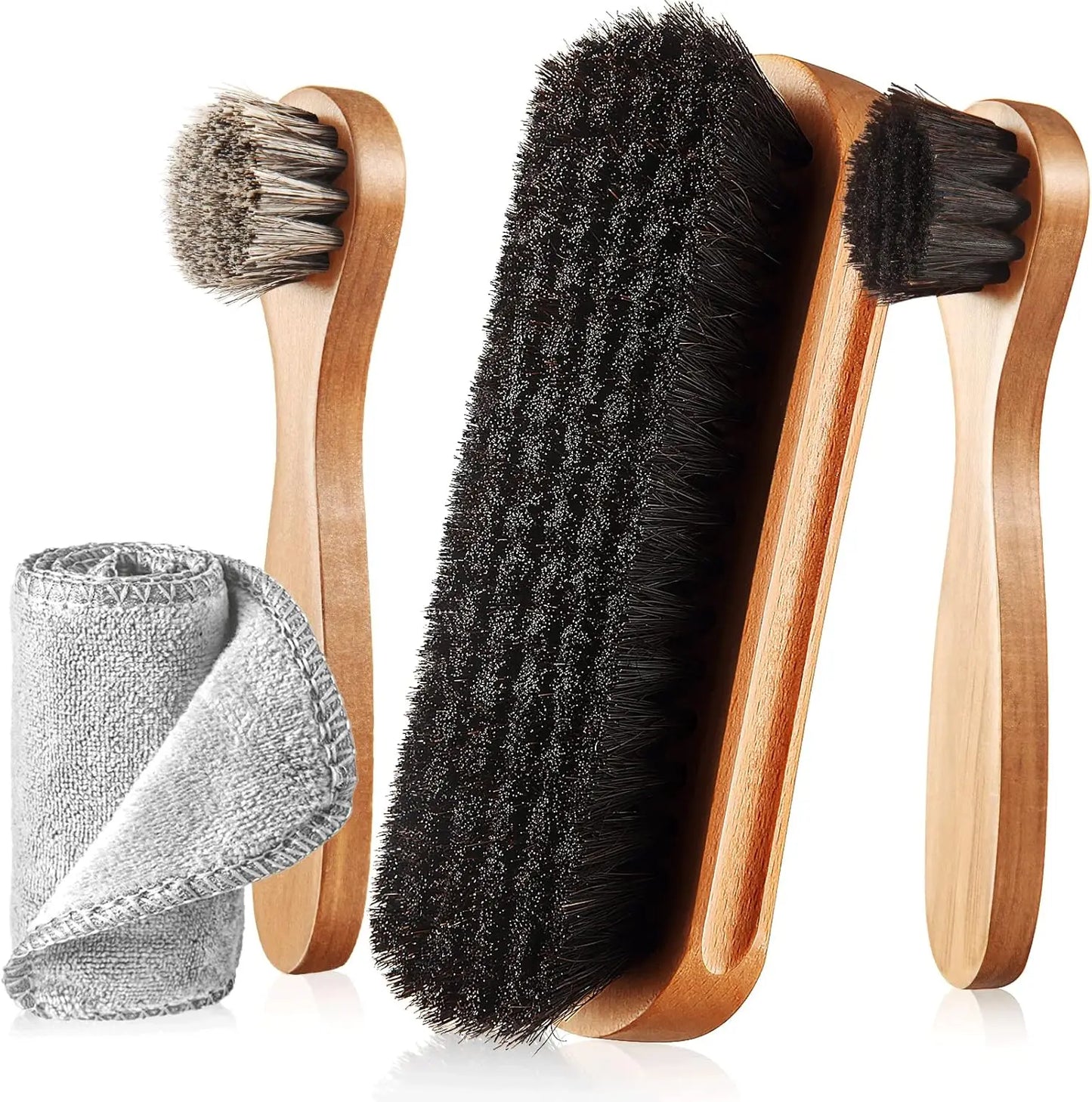 4 Pieces Horsehair Shiny Shoe Brush Set Polishing Applicator Cleaning Leather Shoes Boot Care Brush Suede Cleaning Brush