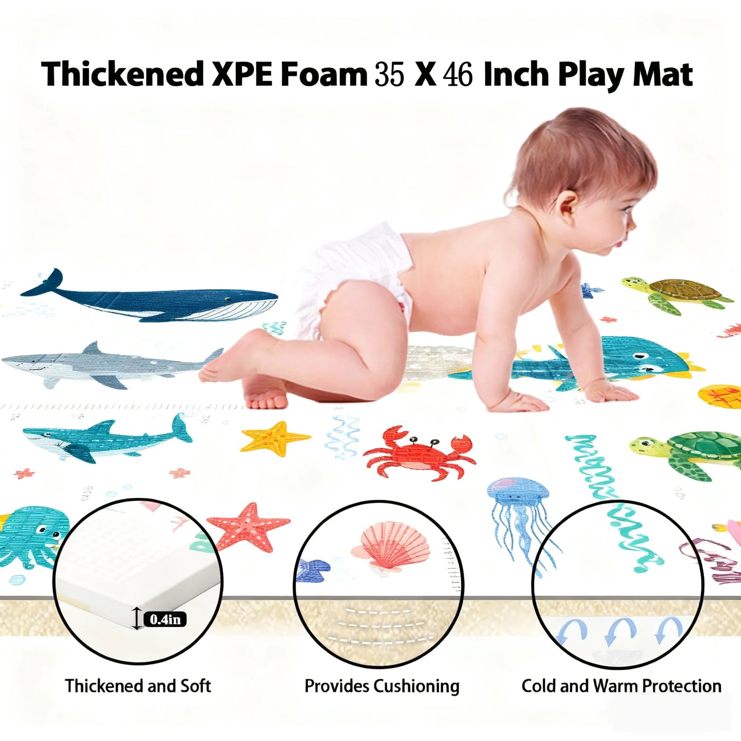Foldable XPE Baby Play Mat Lightweight Non Toxic Crawling Mat for Newborn Portable Waterproof Play Rug Infants Travel Crawl Mat