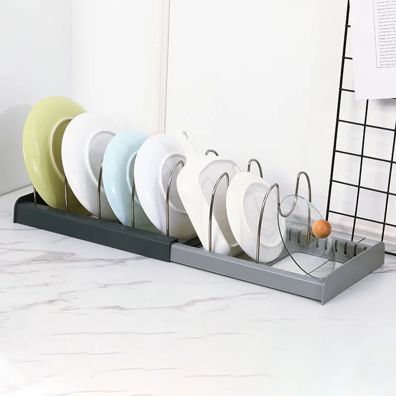 Expandable Kitchen Drawer Organiser for Cookware, Pots, Pans, Lids & Baking Trays – Adjustable Pot Lid Holder Rack