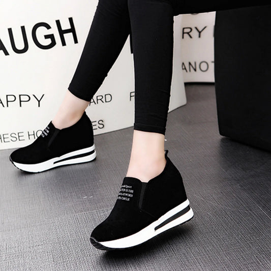 High Platform Shoes 2024 Spring Breathable Suede Sneakers Hidden Increasing Sport Shoes Women Wedge Casual Chunky Shoes