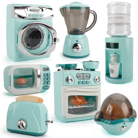 Kitchen Toys Set Kids Pretend Play Home Appliances Washing Machine Toaster Microwave Juicer Egg Cooker Girls Boys Play House Toy