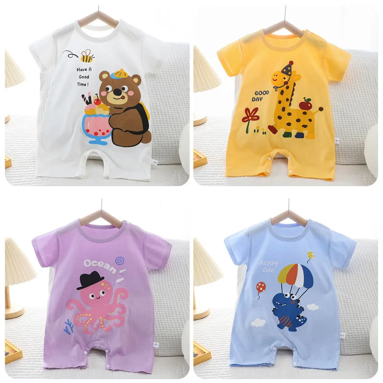 Infant Toddler Crawling Clothes Cotton Summer Boys Girls Thin Baby Short Sleeved Romper Suit Children's Onesie