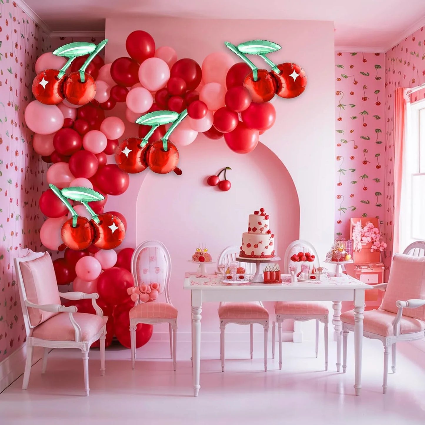 3/4/5/6pcs Cherry Aluminum Film Balloon Fruit Theme Sweet Girl lovely Cherry Birthday Party Valentine Scene Decoration Balloon