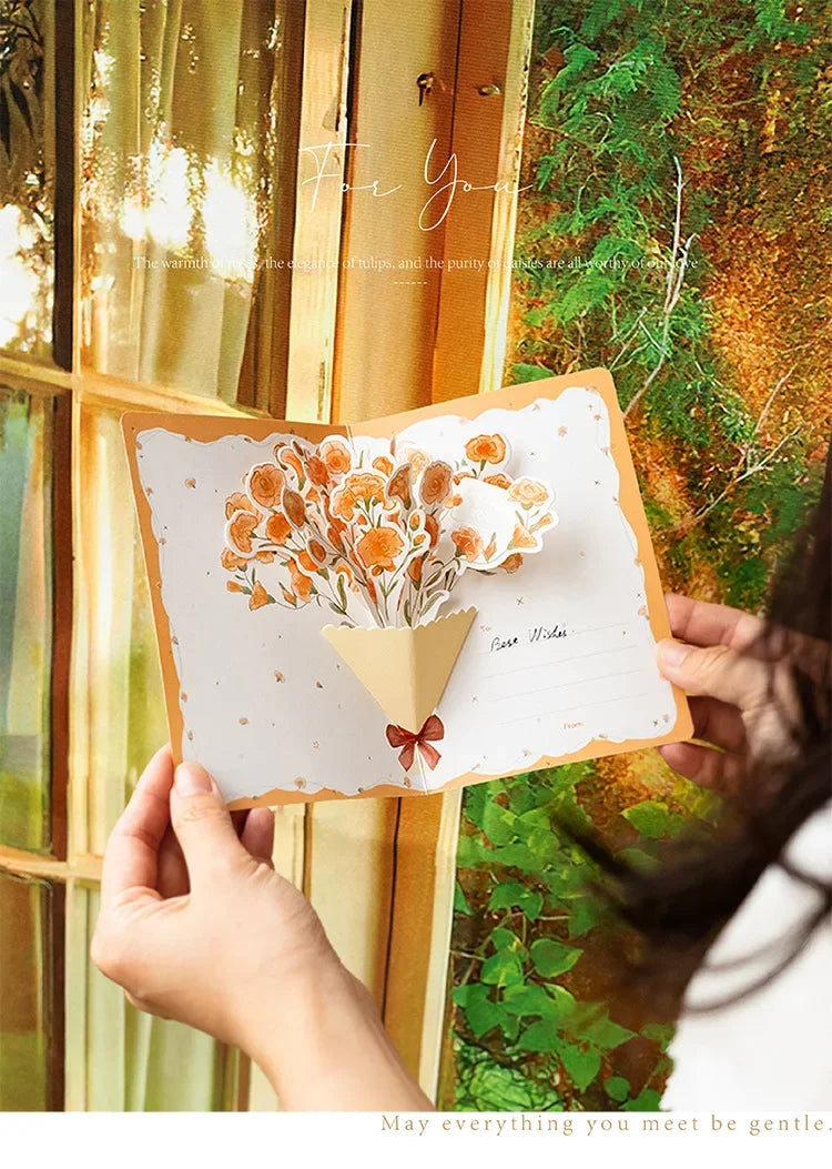 3D pop-up style creative minimalist greeting card original flower blessing card happy birthday party invitation letter gift