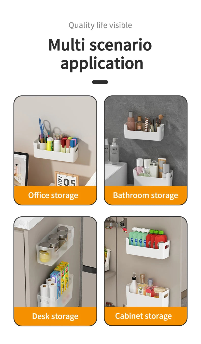 WORTHBUY Wall Mounted Punch Free Self Adhesive Storage Rack Holder Cabinet Door Plastic Organiser Shelf Kitchen Accessories